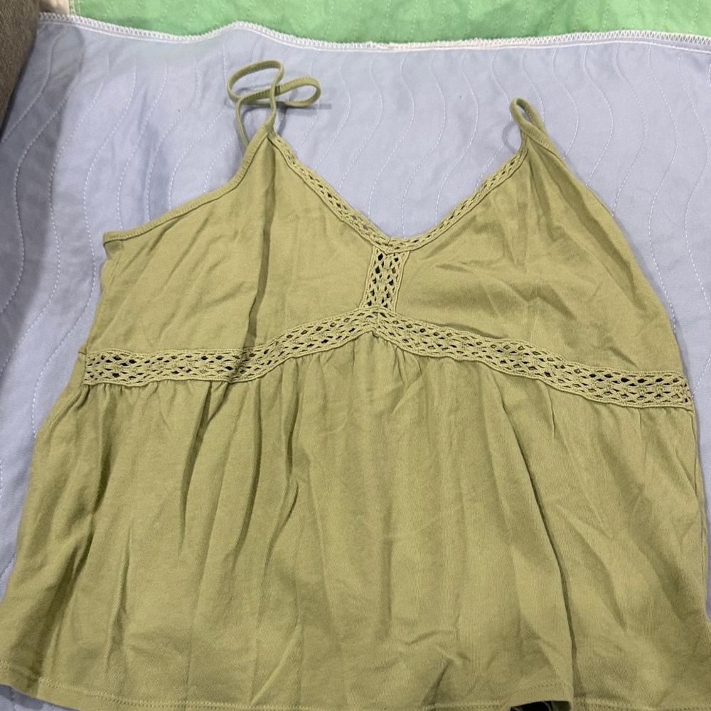 American Eagle Outfitters Olive Green Lace-Trim Spaghetti Strap Cami